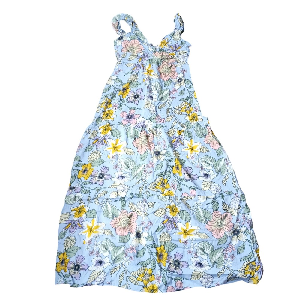 Derek Heart Maxi Dress Womens Small Blue New Floral Boho Smocked Tiered Tropical